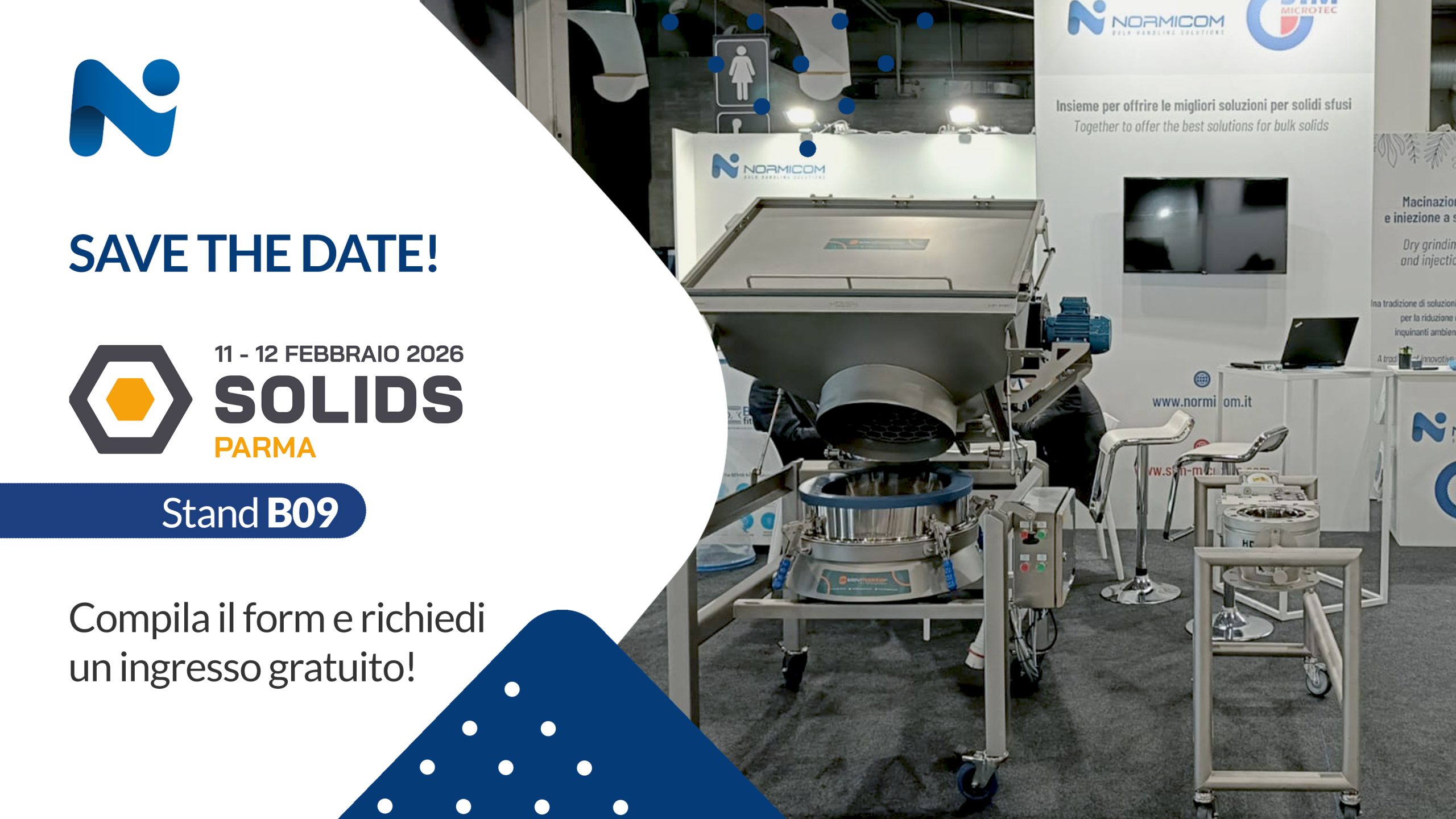 Normicom a Solids Parma 2026: soluzioni avanzate per la movimentazione dei solidi sfusi